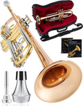 AKLOT Tri-Metallic Artistry Bb Trumpet: Phosphor Bronze Bell, Smooth Monel Valves, Double-Bar Support System, Includes Premium Leather Case, Lesson Book, 7C Mouthpiece, Mute, Cleaning Kit (SNR-PriFTG)