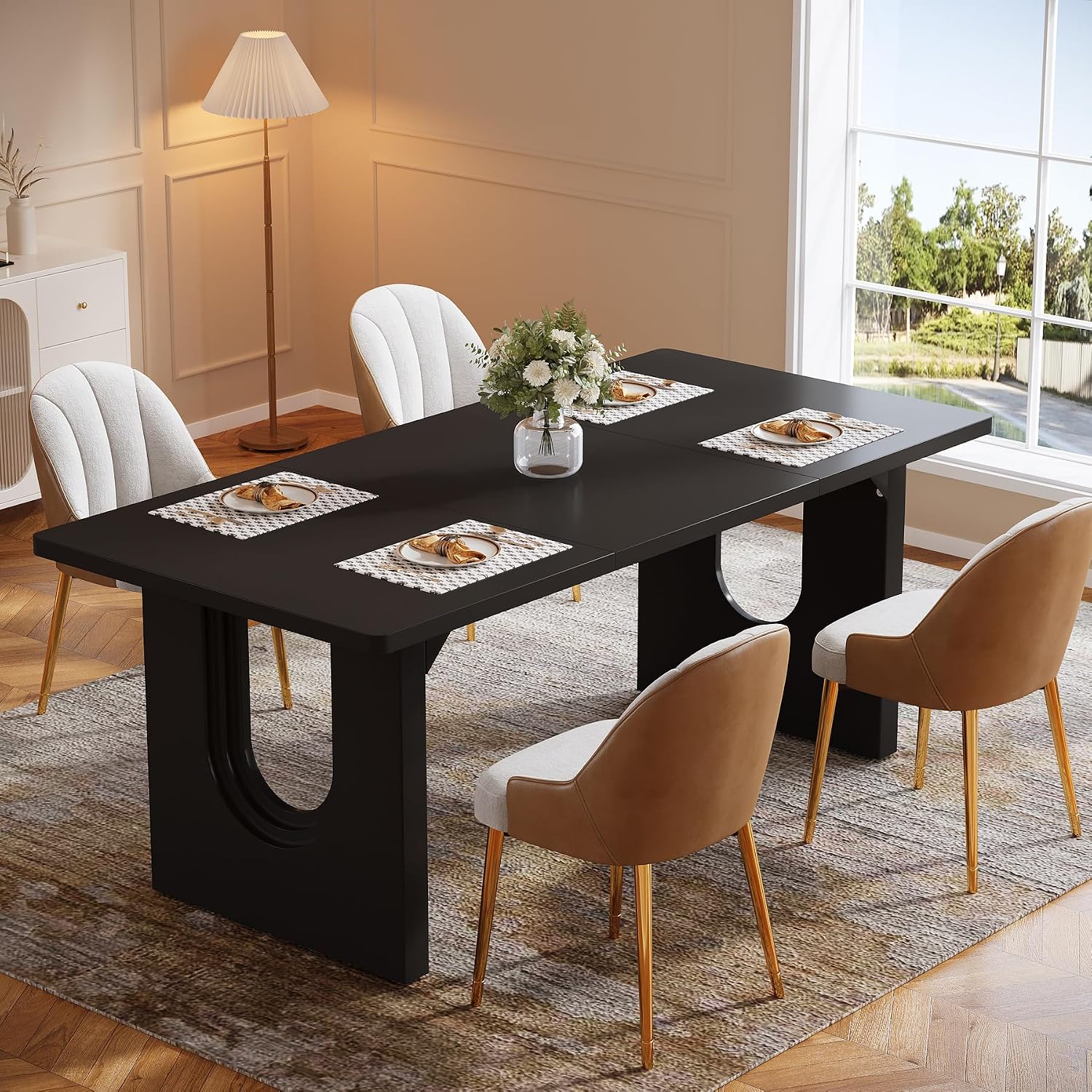 Tribesigns Modern Dining Table for 6 to 8 People, 70.9' Long Rectangular Kitchen Table with Spacious Tabletop and Sturdy Heavy Duty Legs for Dining Room, Black