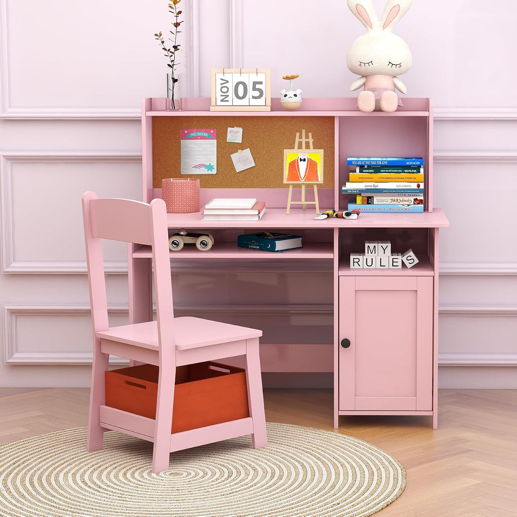 TaoHFE Pink Toddler Table and Chair Set,Wooden Kids Table and Chairs for Studying and Crafting, Kids Desk with Storage Kid Bedroom Furniture, Girl Table for Girls Pink