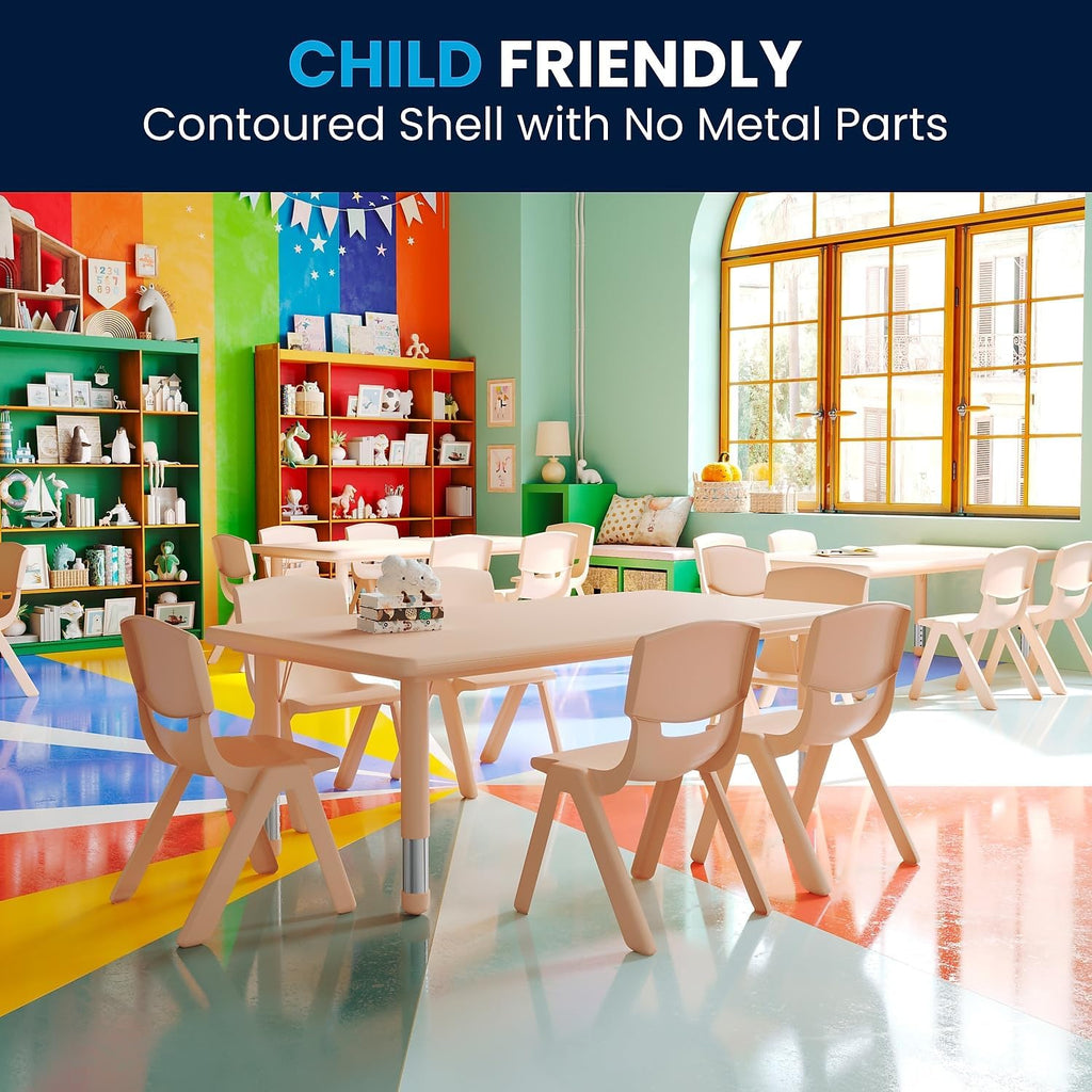 Flash Furniture Adjustable Classroom Activity Table with 6 Stackable Chairs, Rectangular Plastic Activity Table for Kids, 24' W x 48' L, Natural