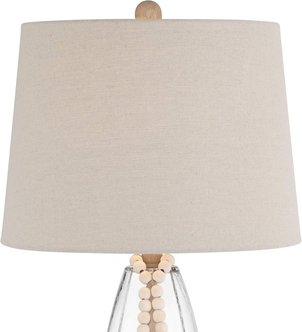 360 Lighting Tibet 27' Tall Modern Coastal 3-Way Table Lamps Set of 2 Clear Glass Fabric White Shade Living Room Bedroom Bedside Nightstand House Office Home Reading Kitchen Entryway Console Family