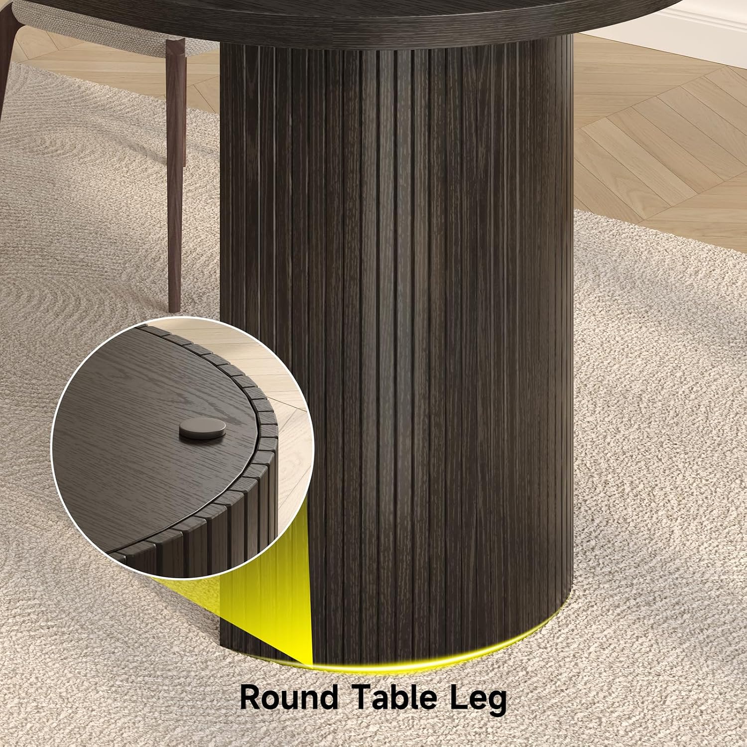 ONBRILL 70.8 Inch Dining Table for 4-6, Oval Dining Room Table with Curved Fluted Wood Strip Base, Mid-Century Modern Kitchen Tables with Footpads, Dinner Tables for Living Room, Dining Room, Black