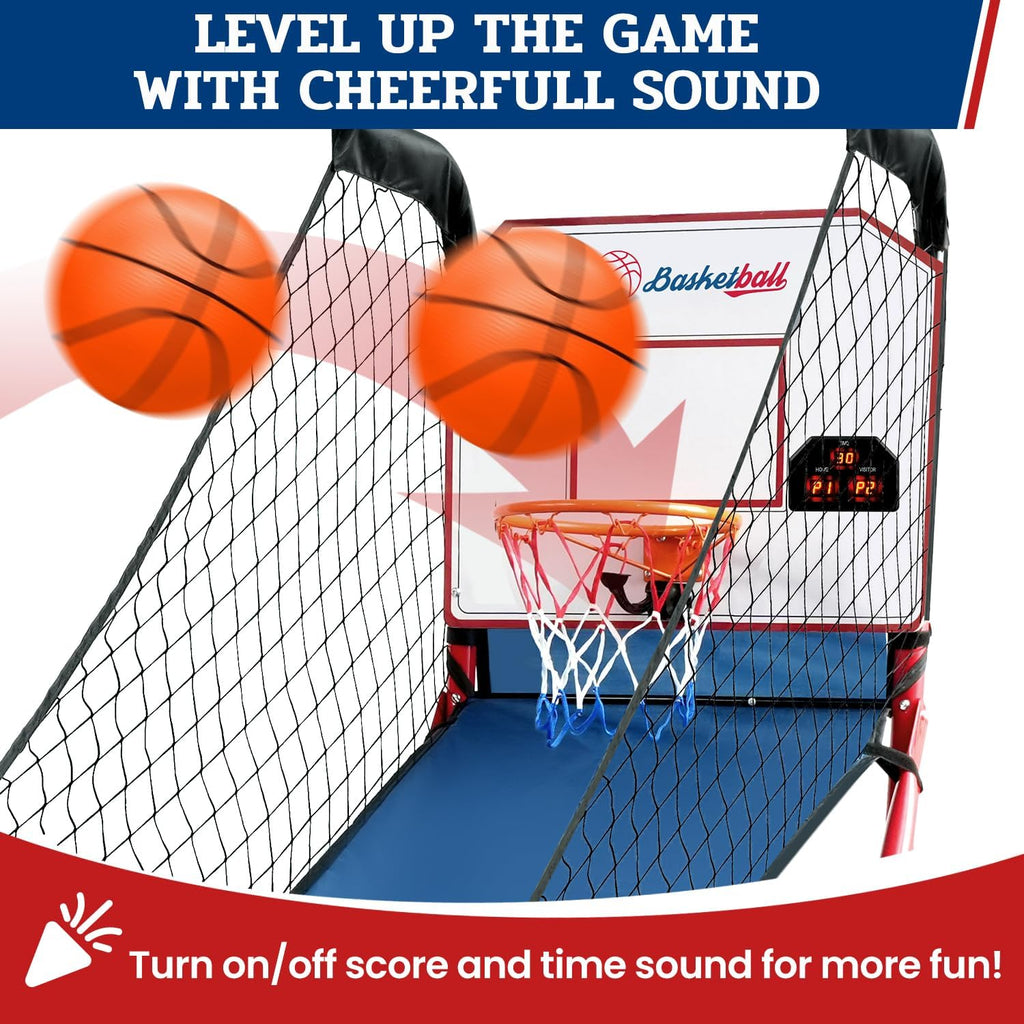BAGAIL Basketball Arcade Game, Electronic Basketball Shooting Game, Arcade Sounds, Foldable Frame, 3 Balls, Inflation Pump, Ideal Indoor Sport Games - Single Shot