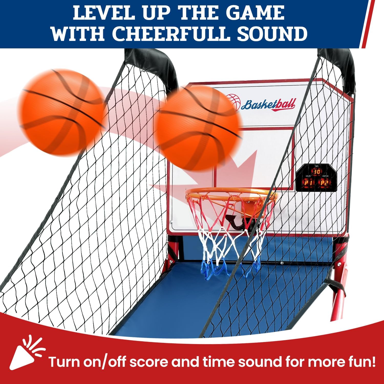 BAGAIL Basketball Arcade Game, Electronic Basketball Shooting Game, Arcade Sounds, Foldable Frame, 3 Balls, Inflation Pump, Ideal Indoor Sport Games - Single Shot
