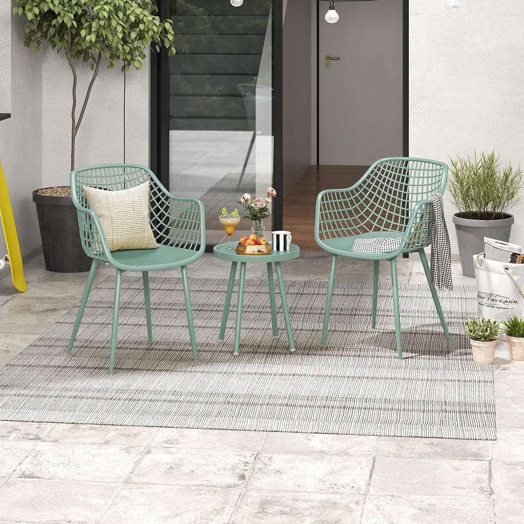 Tangkula 3 Piece Patio Bistro Set, All Weather Heavy Duty Table and Chairs Set of 2 with Widen Seats, Outdoor Furniture Set for Porch, Balcony, Backyard (Green)
