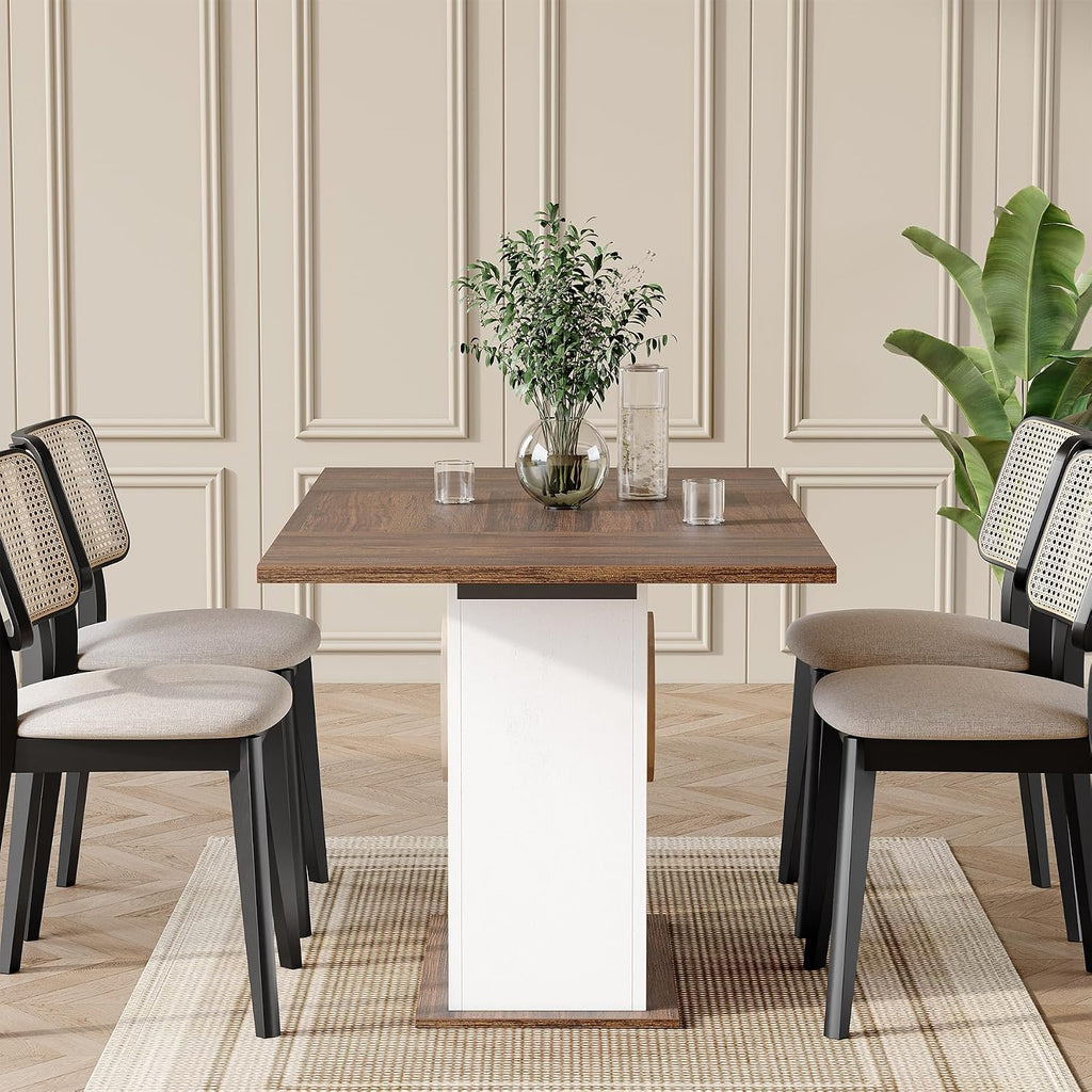 LITTLE TREE Rectangle Dining Table, Modern Kitchen Table Set for 6, Wooden Furniture with Heavy Duty Base, Modern Furniture for Home, Dining Room, Brown & White
