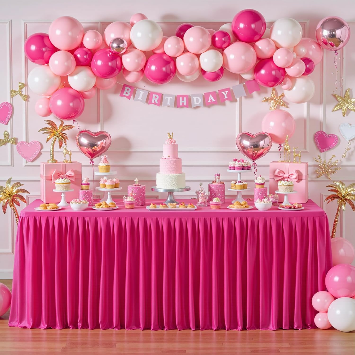 6 Packs Hot Pink Tableclothes for 6 Foot Rectangle Tables, Wrinkle Free Fitted Table Cloth 6ft Stretch Table Cover with Skirt for Parties Weddings Birthday Banquet Baby Shower