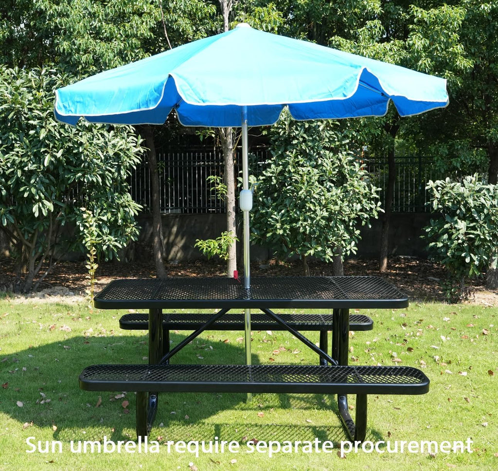 Heavy Duty 6' Rectangular Picnic Table, Expanded Metal, Black (72' Long)