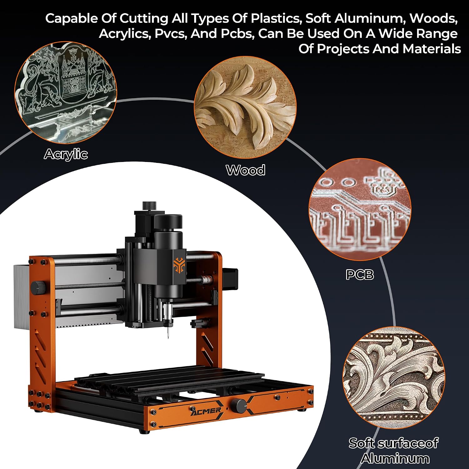 CNC Router Machine, ACMER Ascarva 3 S 500W CNC Milling Machine, Working Area 11.81' x 7.09' x 3.07' for Wood Plastic Metal Acrylic MDF Nylon Carving Cutting