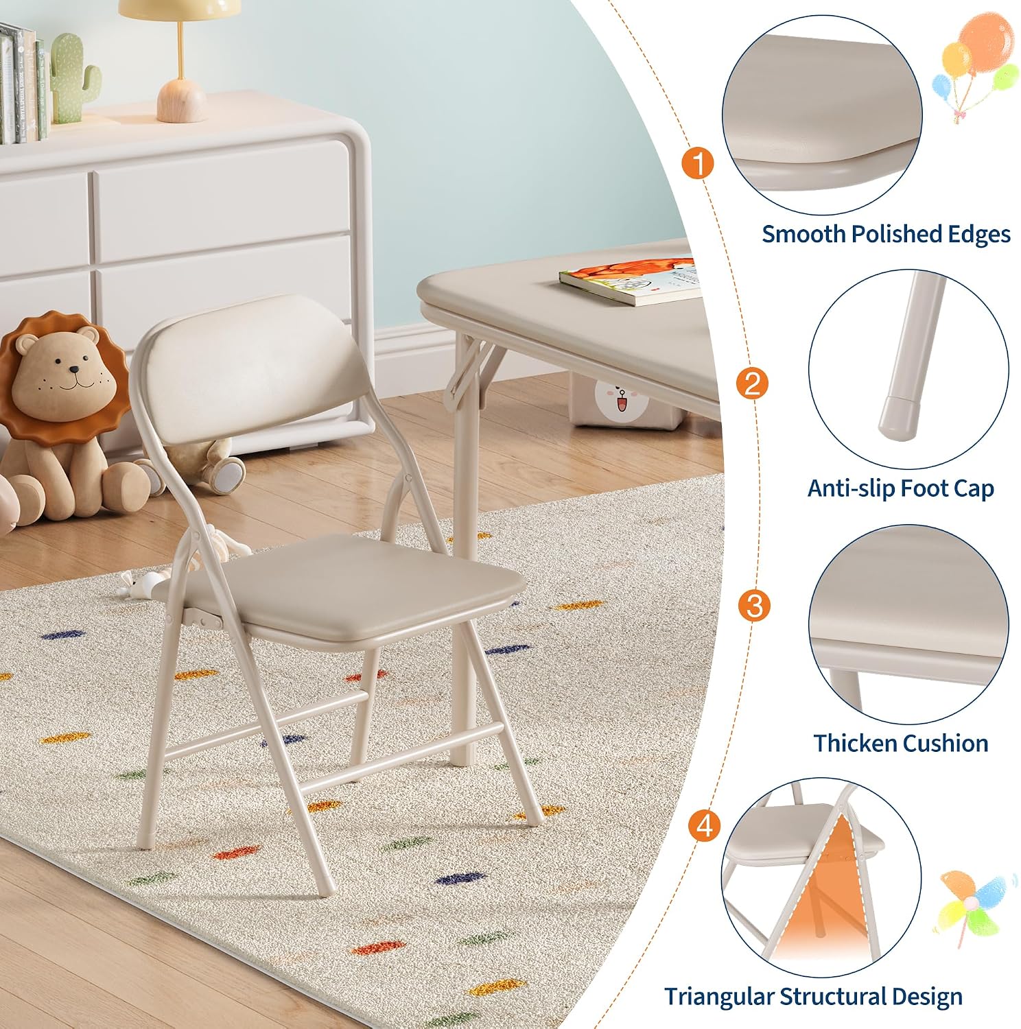GAOMON 7 Piece Set Folding Table and Chairs Set, Boys and Girls Activity Table and Chairs Set for Dining Room,Daycare,Classrooms