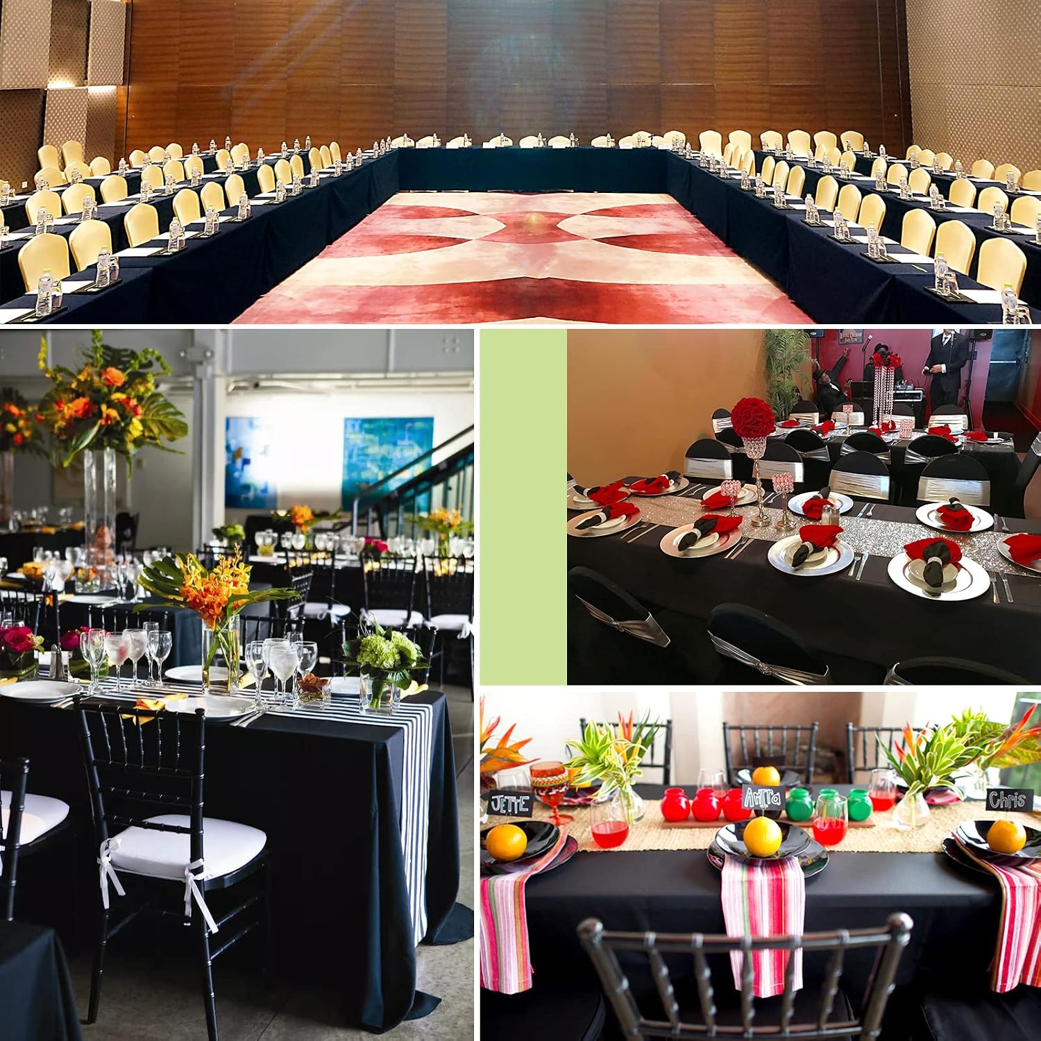 10 Packs Tablecloth 90 x 156 Inch, Black Polyester Table Cloth for 8ft Rectangle Tables, Stain and Wrinkle Resistant Washable Fabric Table Cover for Wedding Banquets Parties Buffet Dining Table