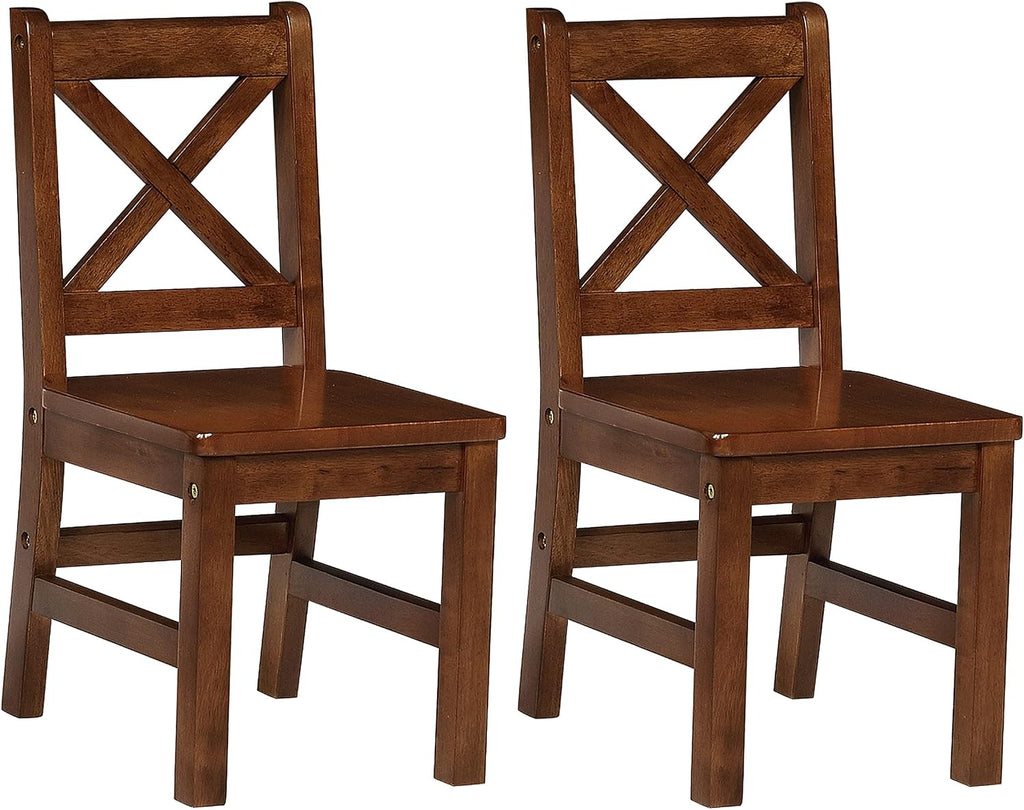 eHemco Solid Hard Wood Kids Table and Chair Set (2 Chairs Included), Coffee, 3 Piece Set