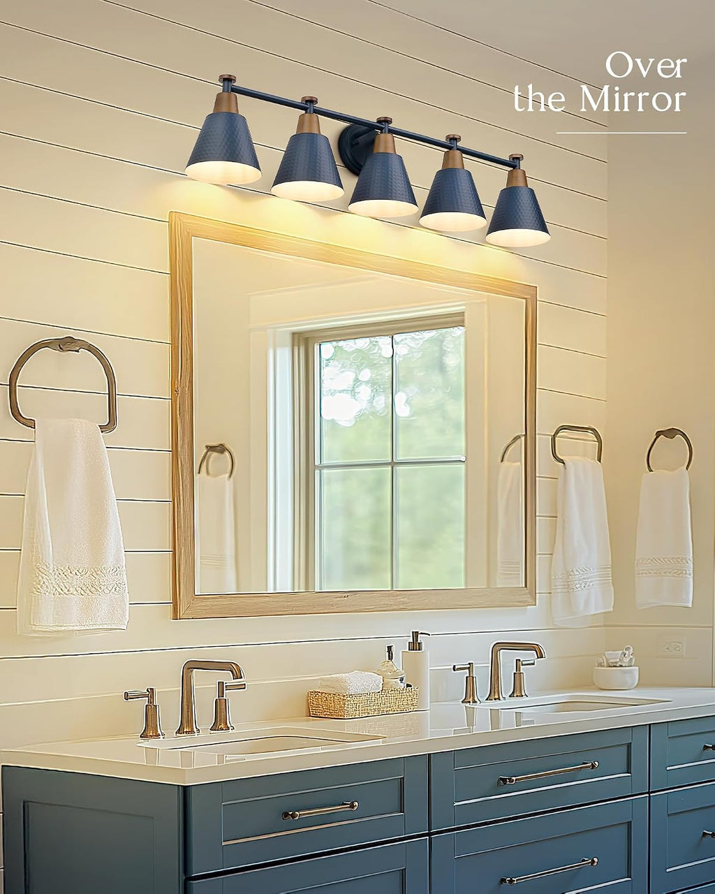 FEMILA 5 Light Bathroom Vanity Light, 37.4' Bathroom Lighting Fixtures Over Mirror, Blue Finish, E26 Base, 4FG59B-5W Blue