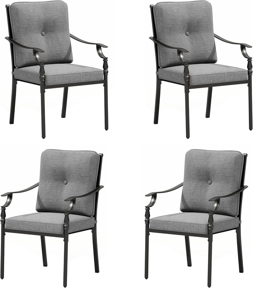 Sophia & William Outdoor Patio Dining Chairs Set of 4, Heavy Duty Outdoor Furniture Chairs with Thickened Cushions, Wrought Iron Deck Chairs for Backyard, Poolside, Balcony and Garden