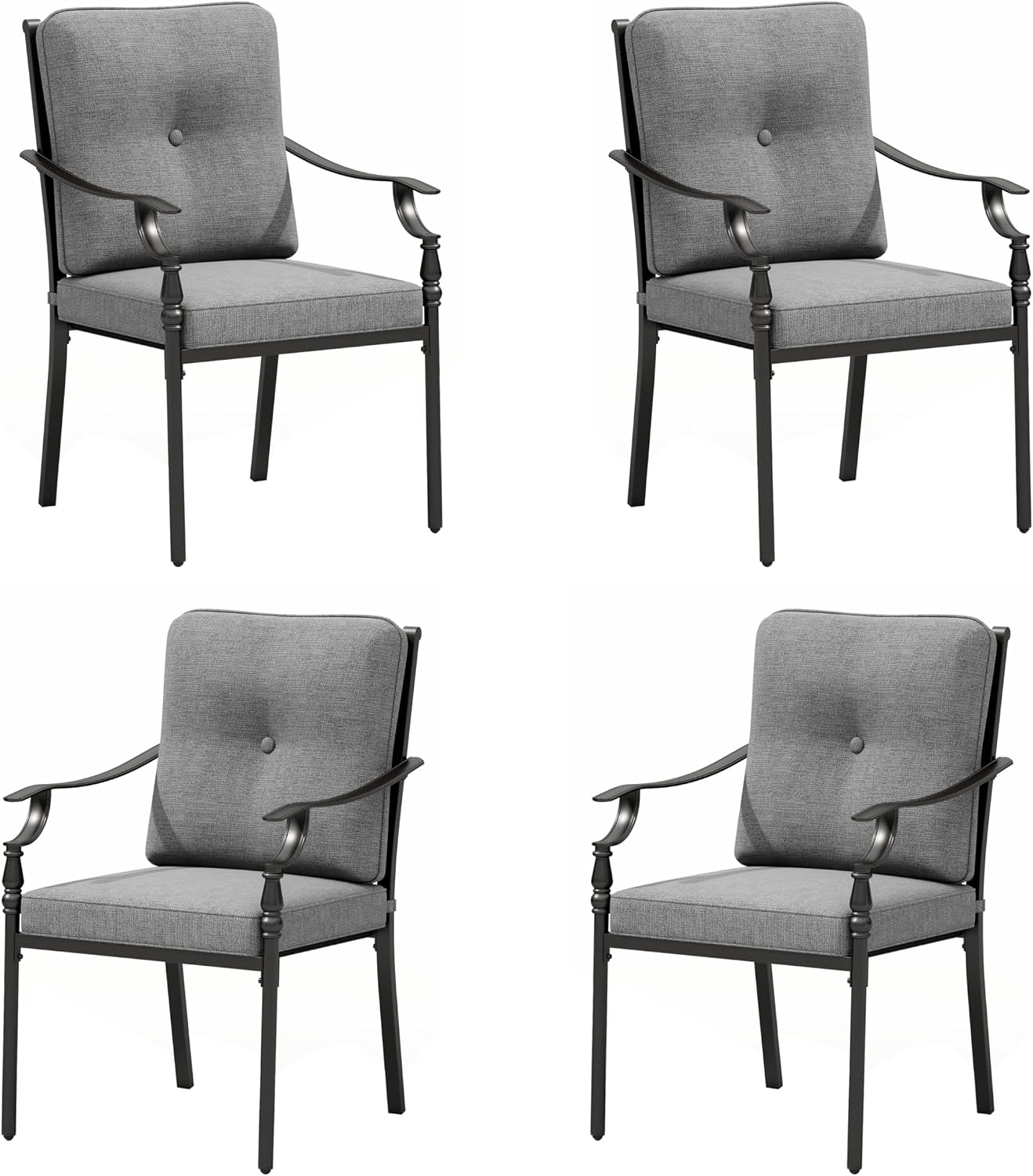 Sophia & William Outdoor Patio Dining Chairs Set of 4, Heavy Duty Outdoor Furniture Chairs with Thickened Cushions, Wrought Iron Deck Chairs for Backyard, Poolside, Balcony and Garden