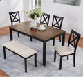 Harper & Bright Designs Dining Table Set for 6 with Bench, 6-Piece Farmhouse Kitchen Set in Black & Oak Two-Tone, Solid Wood Frame Table & 4 Chairs for Dining Room