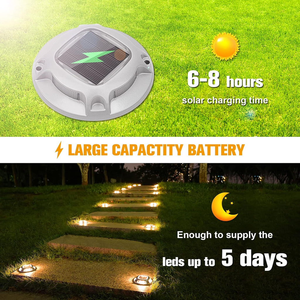 VOLISUN Solar Driveway Lights Dock Marine Lights 24 Pack,2 Colors in 1,Outdoor LED Deck Lights,Solar Powered Waterproof Warning Step Lights for Driveway Sidewalk Pathway (White/Warm White)