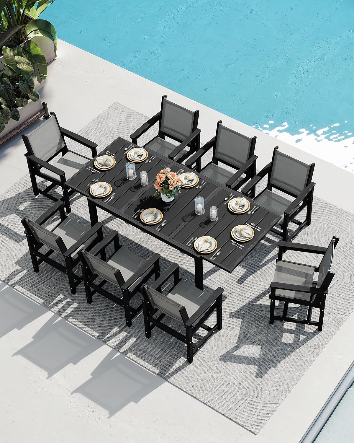 SERWALL Outdoor Dining Chairs Set of 2, All-Weather HDPE Patio Armless Chairs Suitable Outdoor Dining Table, Black