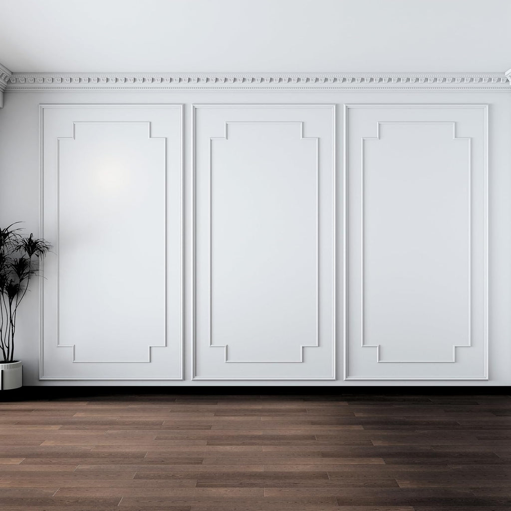 Pangdam 3 Set Peel and Stick Wall Molding Kit Scalloped Wainscot Wall Panel Premade Accent Molding Wainscoting Ready to Assemble Wainscoting Panel for Home Decor (108''x50'',96''x37.5''Elegant Style)