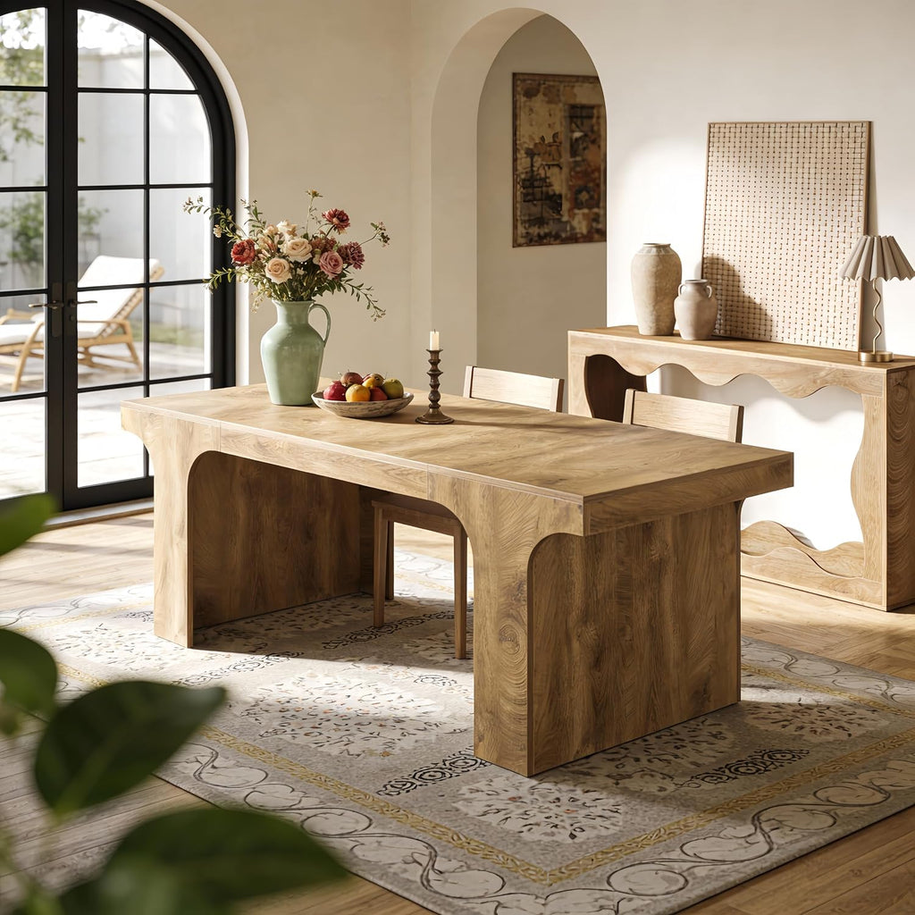 Tribesigns Large Dining Table for 6-8 People, 70.9' Long Wooden Kitchen Dinner Table Farmhouse Modern Style with Arch Design Legs, Rectangle Wooden Dinner Table for Dining Room, Natural