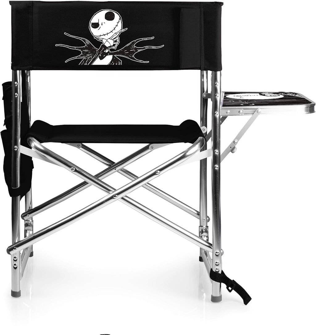 Picnic TIME Disney Nightmare Before Christmas Jack Sports Chair with Side Table, Folding Beach and Camp Chair, Portable Outdoor Chair with Carry Strap and Storage Pockets, (Black)