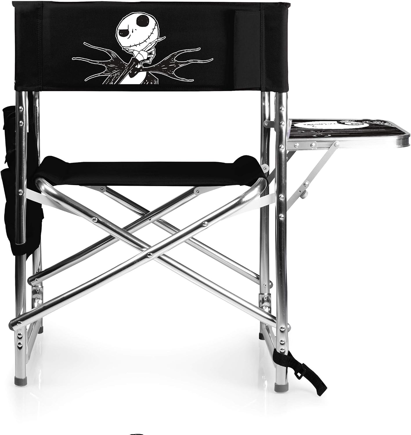 Picnic TIME Disney Nightmare Before Christmas Jack Sports Chair with Side Table, Folding Beach and Camp Chair, Portable Outdoor Chair with Carry Strap and Storage Pockets, (Black)