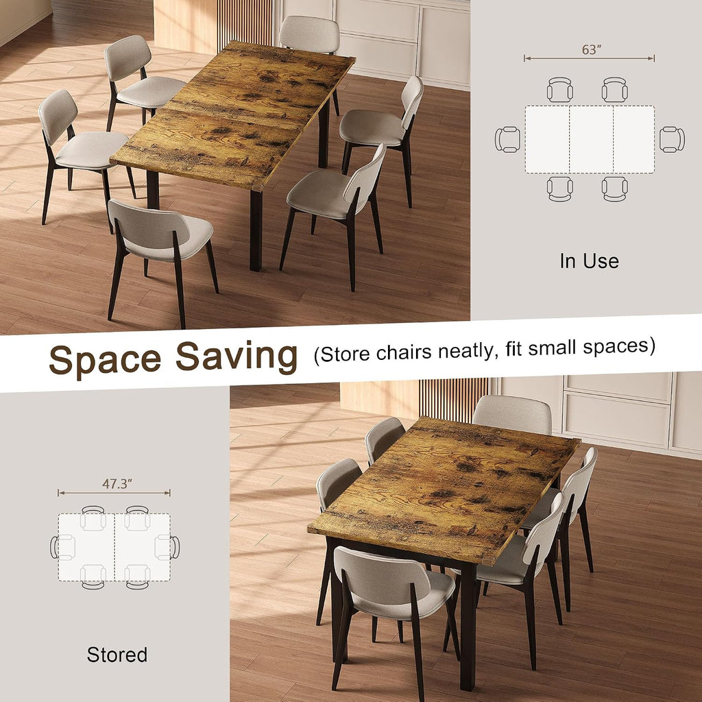 Einhomn Extendable Dining Table for 4-6, 63' Modern Kitchen Table, Farmhouse Dining Room Tables for Dining, Kitchen, Office, Living Room, Rectangular Wooden Tables, Space Saving (Rustic Brown)
