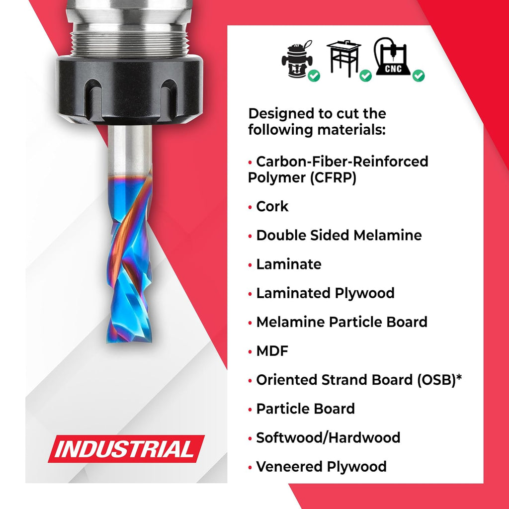 Amana Tool Spektra Extreme Tool Life Coated Solid Carbide CNC Compression Spiral Router Bit, 48310-K, 10mm D x 25mm CH x 10mm Shank x 64mm Long