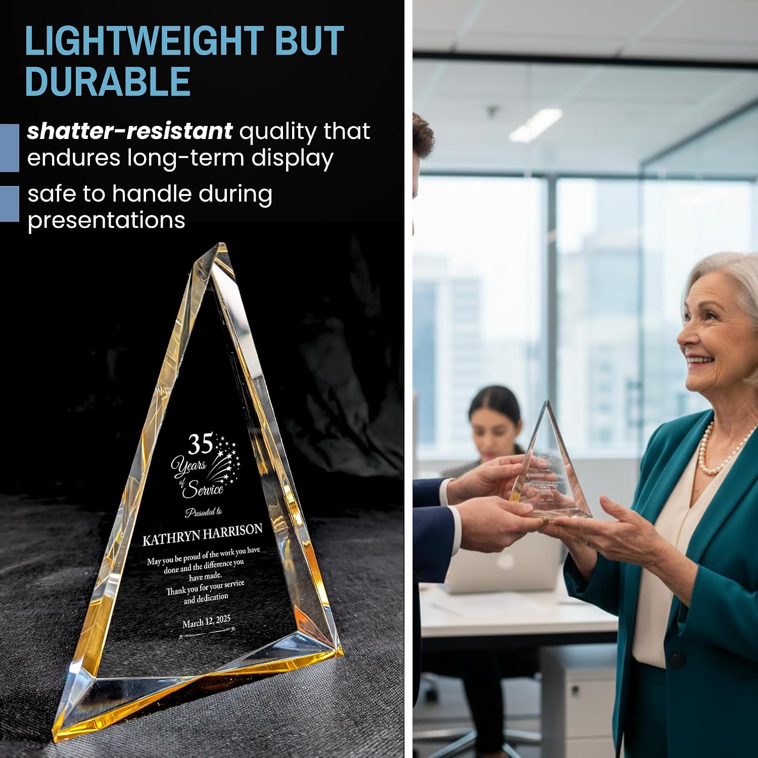 Personalized Acrylic Retirement Gifts For Men and Women, Laser Engraved Custom Trophy for Service Recognition, Years Of Service Retirement Trophy Award for Boss, Employee, Teacher (Gold Pinnacle)