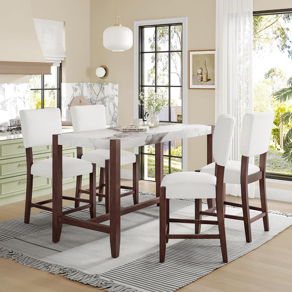 P PURLOVE 5 Piece Kitchen Table Set Counter Height Dining Table Set with Rectangle Table and 4 Cushioned Chairs for Small Place,Pub Kitchen