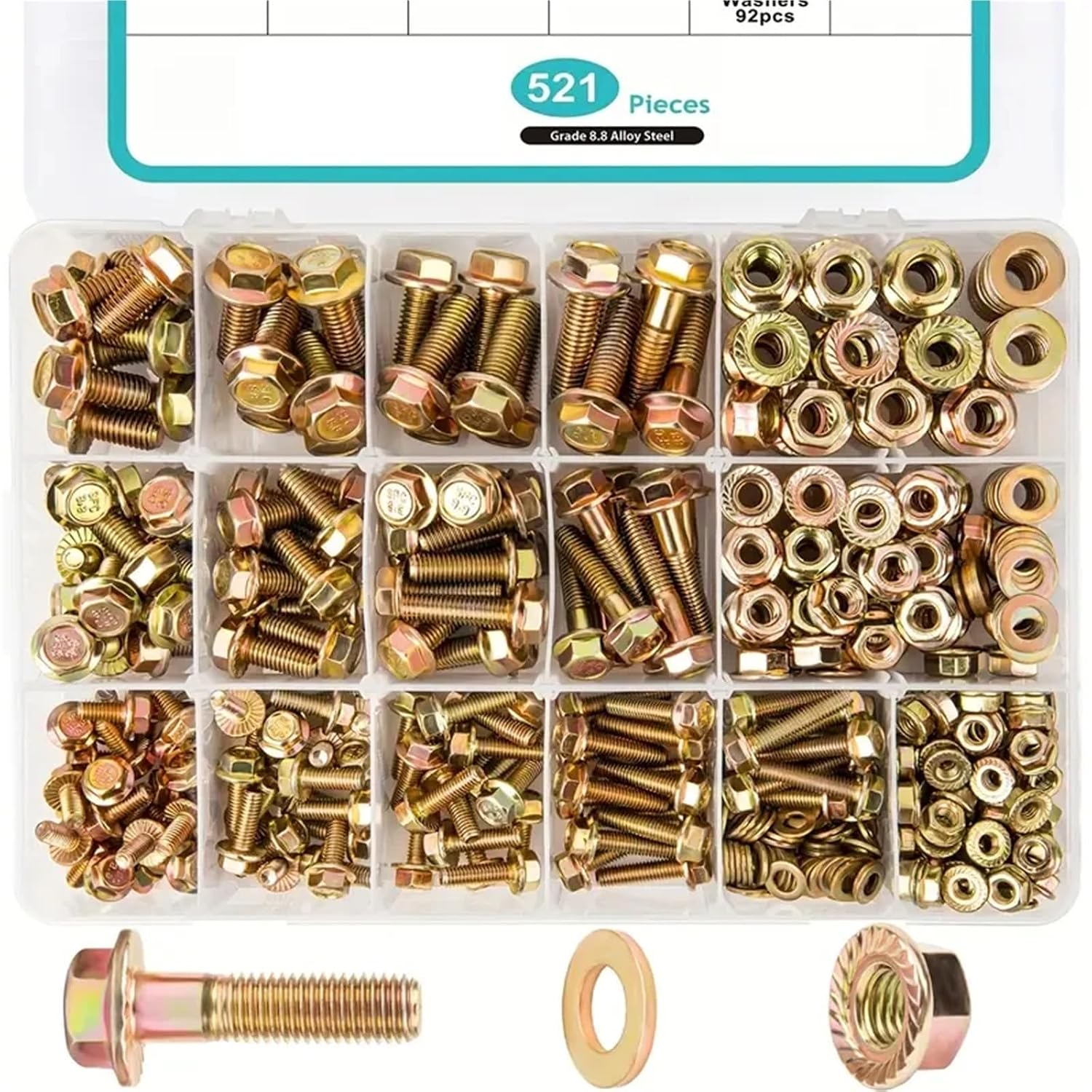 Nut & Bolt Sets 521pcs Grade 8. Hex Serrated Steel Flange Bolt and Nut Kit