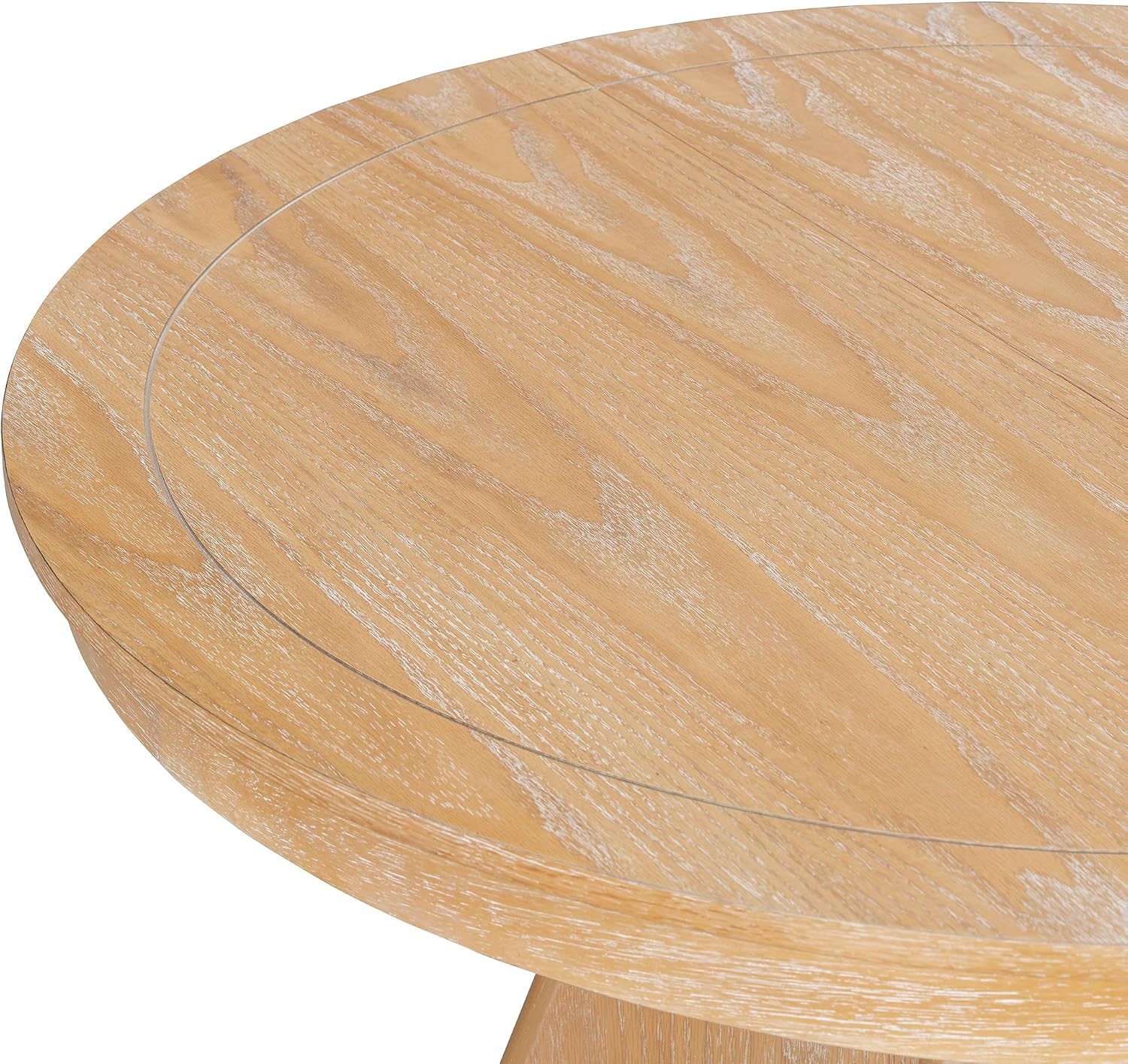 LUMISOL 42'-58' Extendable Round Dining Table for 4-6, Farmhouse Kitchen Table with Distressed Finish and Sturdy Crossed Legs, Wood Dinner Tables for Kitchen, Dining Room, Natural Wood Wash