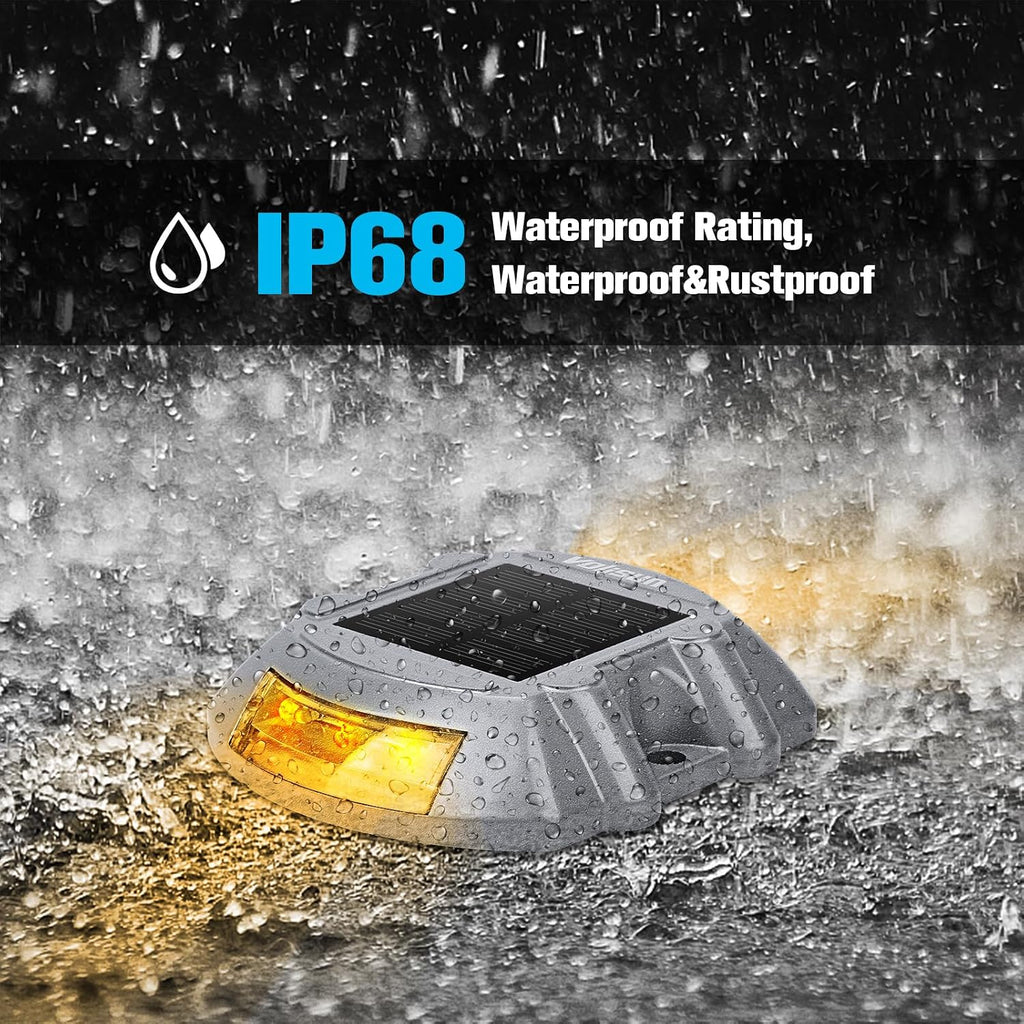 VOLISUN Solar Deck Lights Driveway Dock Light, 12-Pack Led IP68 Waterproof Outdoor Warning Step Lights for Driveway Sidewalk Garden Pathway Yard(Warm White, Auto On/Off