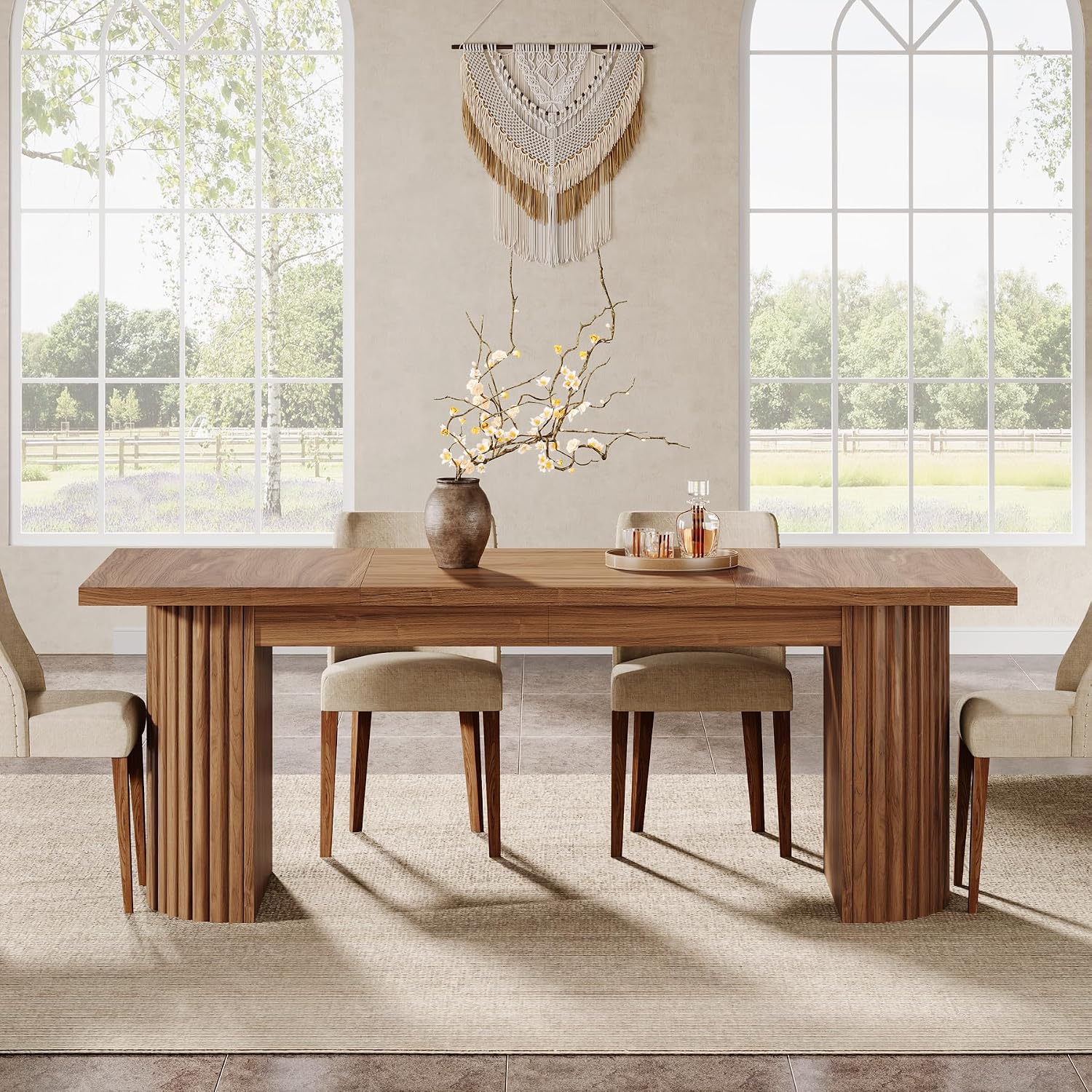 Tribesigns 78.7' Extra Long Dining Table for 6-8 People, Large Farmhouse Kitchen Table with Wooden Tabletop, Rustic Style Rectangular Dinner Table for Dining Room, Kitchen, Living Room, Walnut