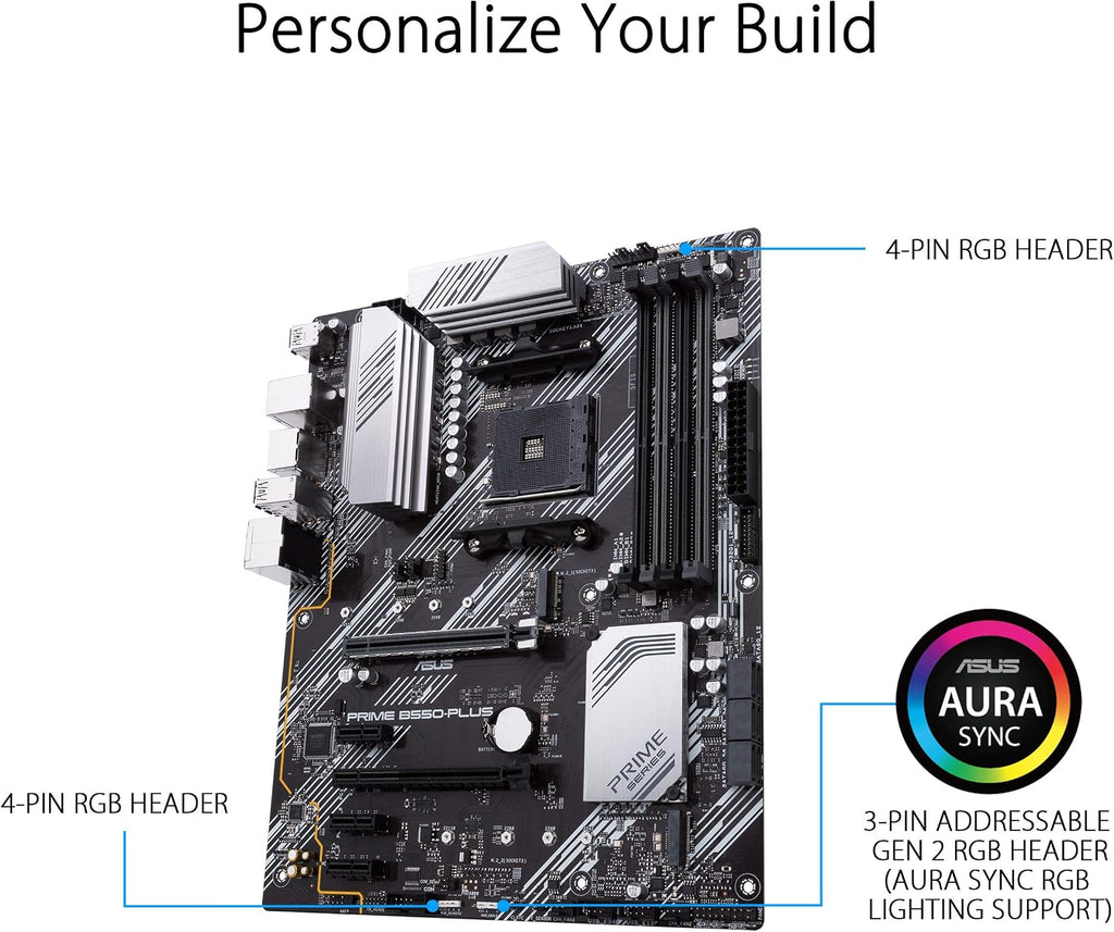 ASUS Prime B550-PLUS AMD AM4 Zen 3 Ryzen 5000 & 3rd Gen Ryzen ATX Motherboard (PCIe 4.0, ECC Memory, 1Gb LAN, HDMI 2.1, DisPlayPort 1.2 (4K@60HZ), Addressable Gen 2 RGB Header and Aura Sync).