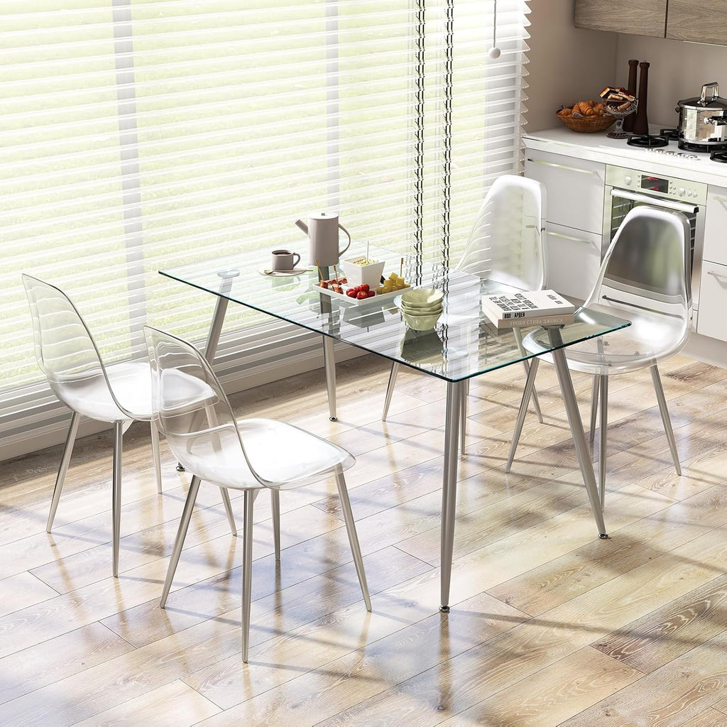 Tangkula Dining Table Set for 4, Modern Kitchen Table and Chairs, Glass Table and Chairs Set of 4 for Small Living Room, Kitchen