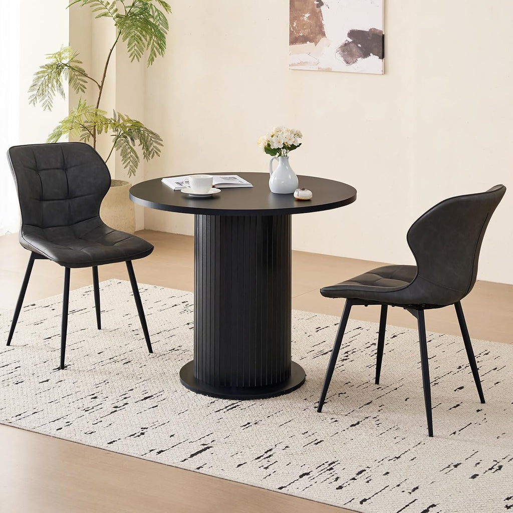 31.5' Round Dining Table for 2, Modern Small Pedestal Kitchen Table, Space Saving, for Apartment Dining Living Room,Black