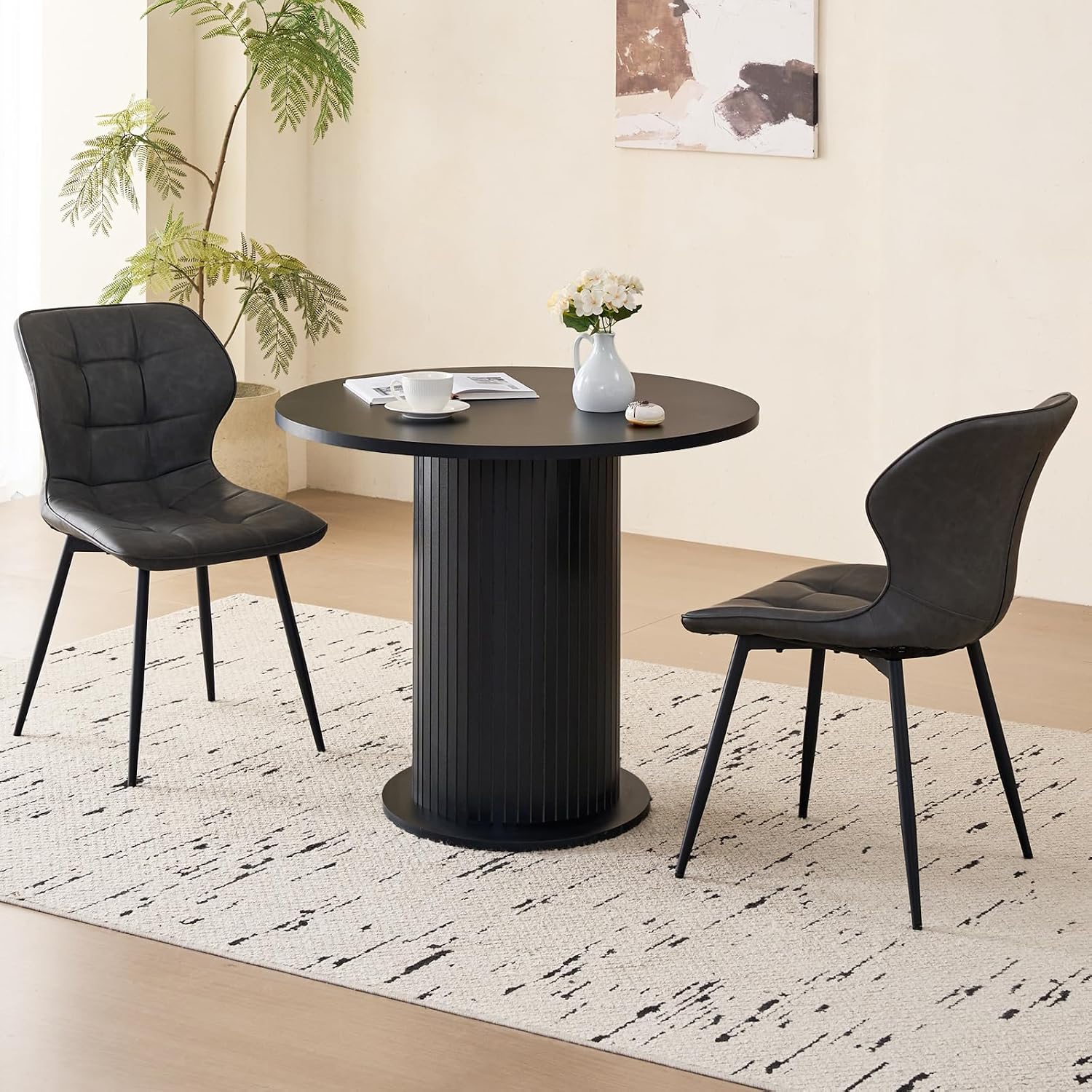 31.5' Round Dining Table for 2, Modern Small Pedestal Kitchen Table, Space Saving, for Apartment Dining Living Room,Black