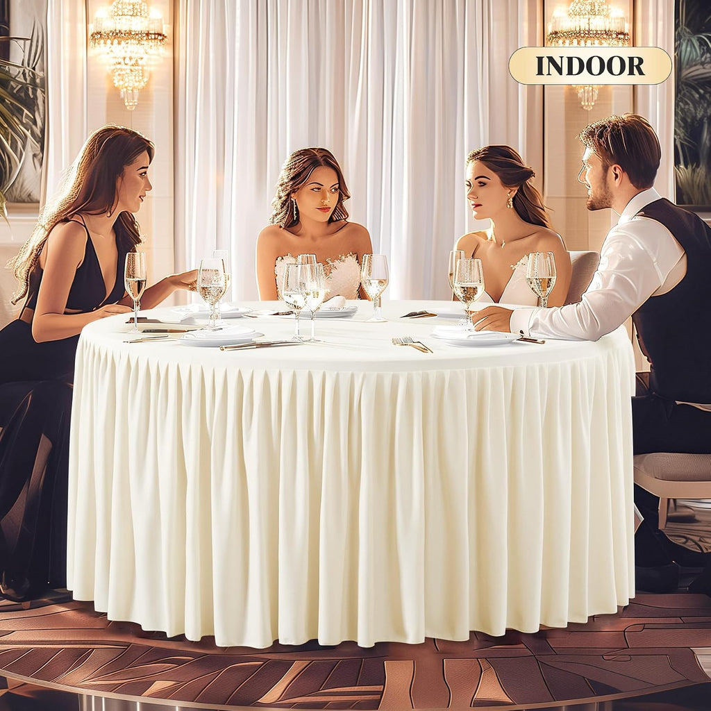 6 Pack Ivory Spandex Round Tablecloths for 48 inch Tables, Stretchy Fitted 4FT Round Table Clothes,Wrinkle Free Table Cover with Skirt for Wedding Party Dining Banquet Graduation Decorations