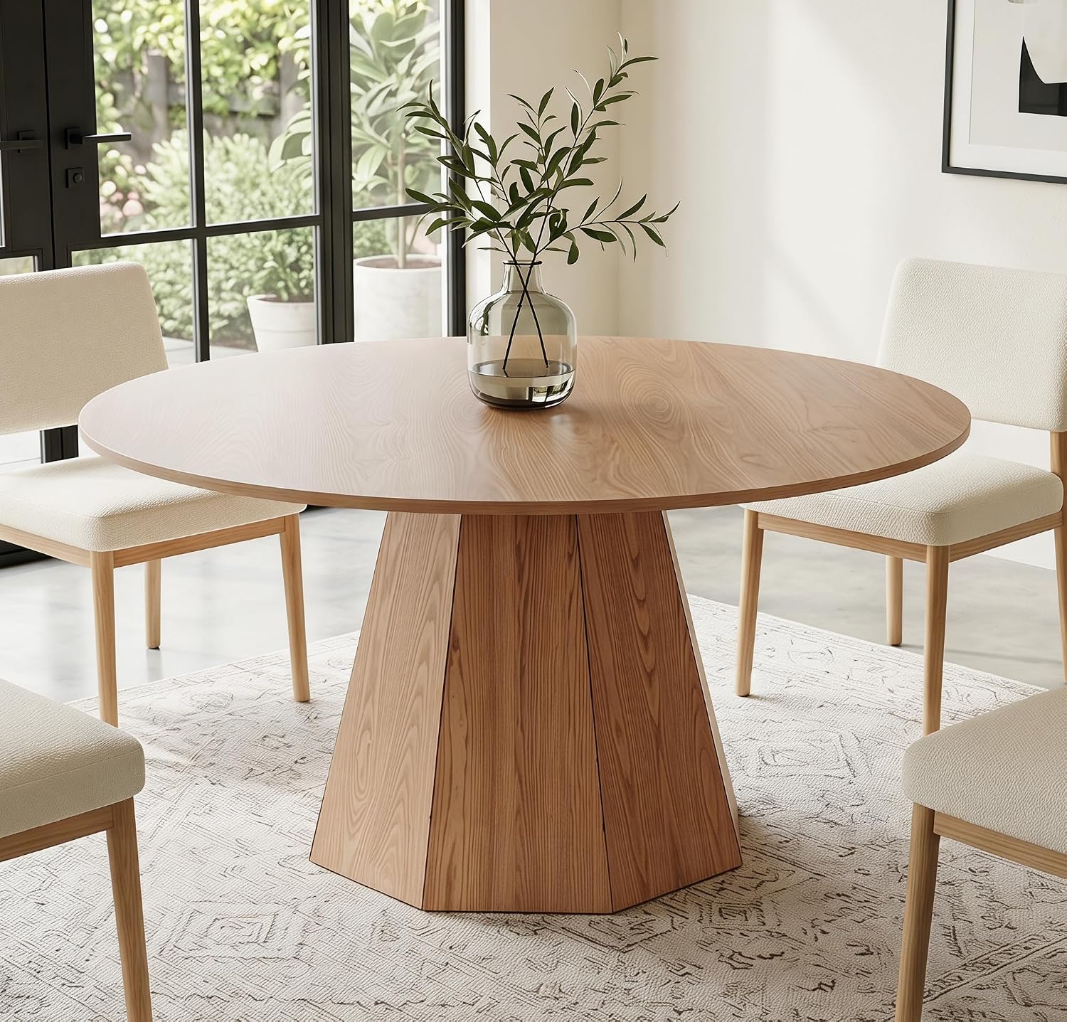 BESTANO 59' Round Dining Table for 4-6 People, Kitchen Dining Room Table with Wooden Pedestal Base, Circle Dinner Pedestal Dining Table for Dining Room (Table Only), Brown
