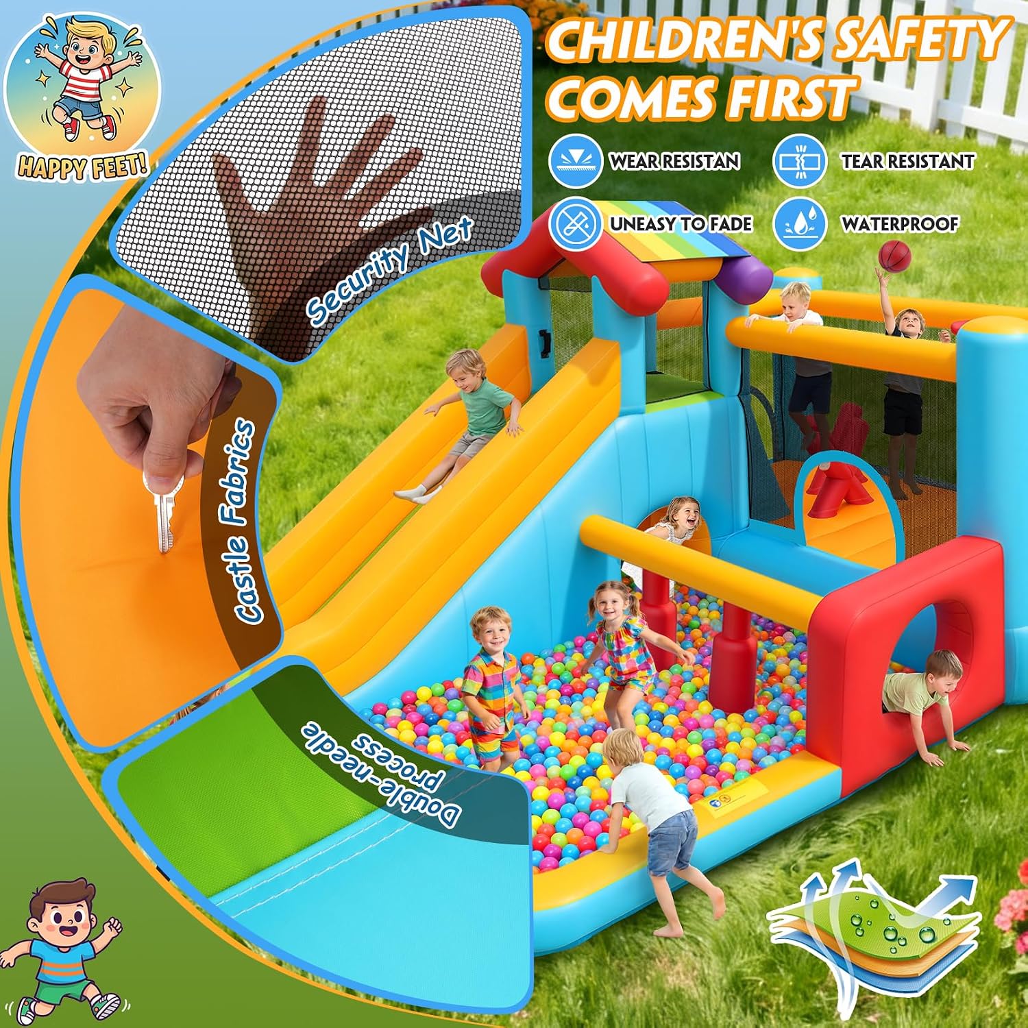 AKEYDIY Bounce House, Inflatable Bounce House for Kids 3-12, Obstacle Bouncy House with Slide, Trampoline, Ball Pit, Basketball Hoop, Target, Climbing, Tunnel, Indoor Outdoor, 450W Blower