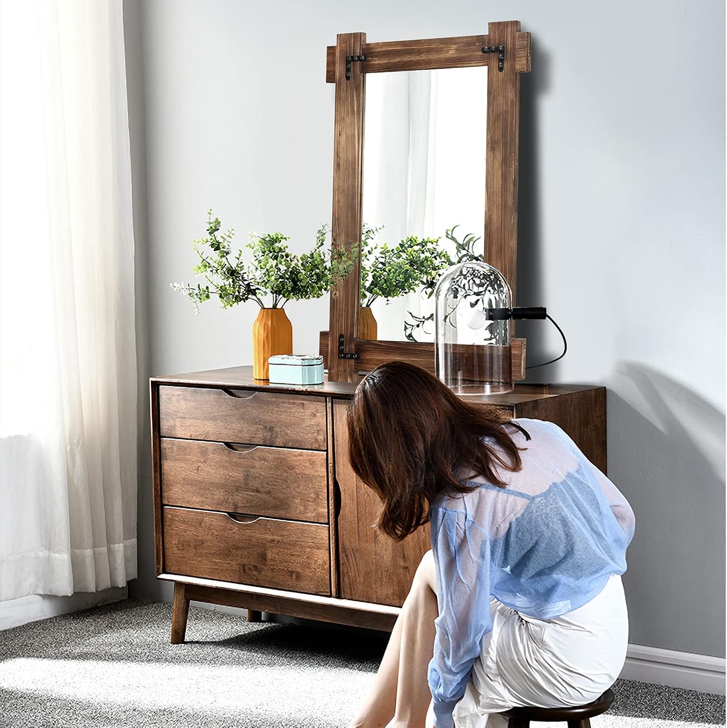 MeMoreCool 36x24 Farmhouse Rustic Wood Framed Bathroom Mirror, 24x36 Inch Wall Mounted Vanity Mirror for Bathroom Bedroom Entryway Living Room