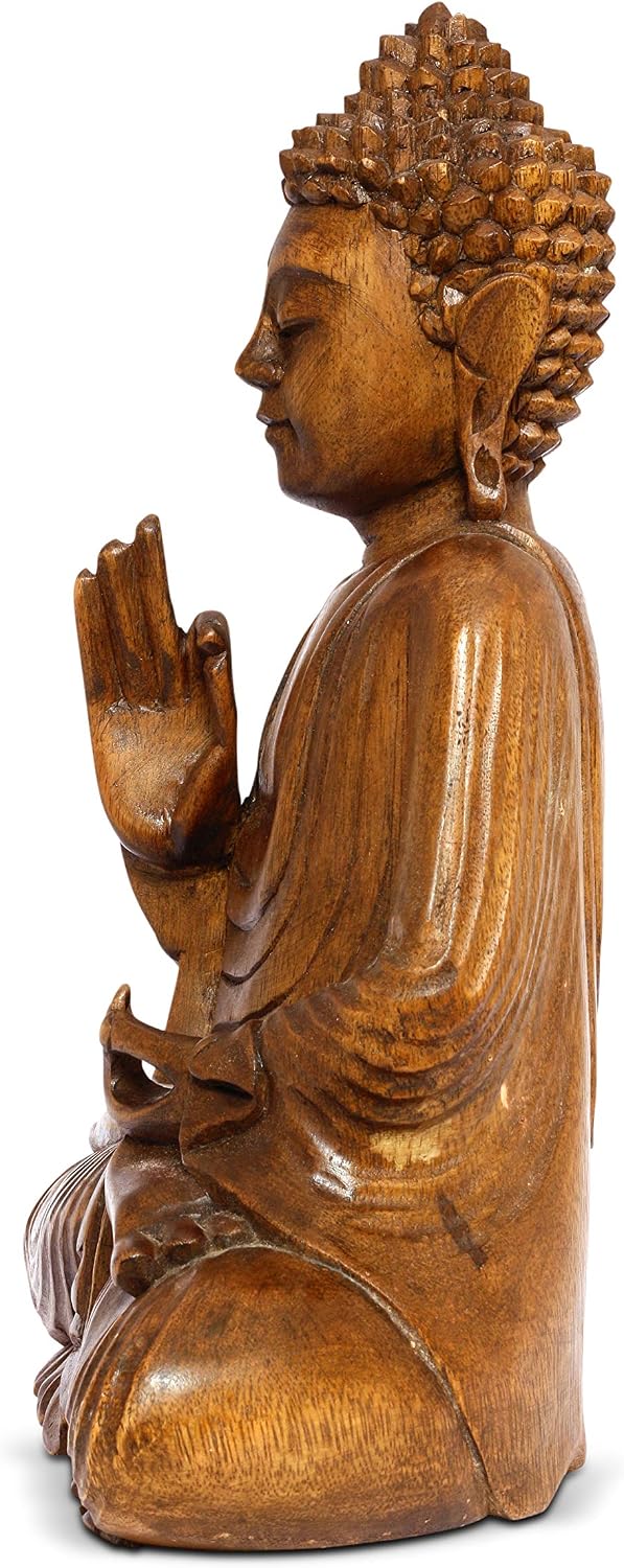G6 Collection 16' Large Wooden Serene Sitting Buddha Statue Handmade Meditating Sculpture Figurine Decorative Home Decor Accent Handcrafted Art Traditional Modern Oriental Decor (16' Tall)
