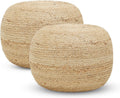 · REDEARTH · Jute Circular Pouf Ottoman - Braided Pouffe Accent Sitting Round Footrest for Living Room, Bedroom, Nursery, kidsroom, Patio, Gym; 100% Jute Set of 2 (19.5'X19.5'X14'; Jute Natural)
