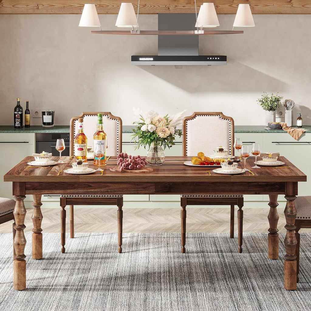 Tribesigns 62' Farmhouse Dining Table for 4-6 People, Large Wood Rectangle Kitchen Table, Modern Dinner Table Kitchen & Dining Room Furniture with Carved Turned Legs