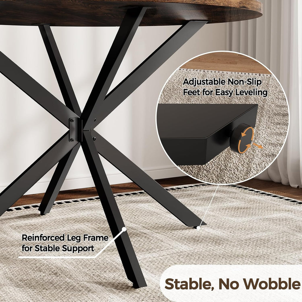 Vantic 47' Round Dining Table for 4-6 People, Farmhouse Wood Kitchen Table for Small Space,Circle Dining Table with Metal Base for Kitchen & Living Room, Rustic Brown
