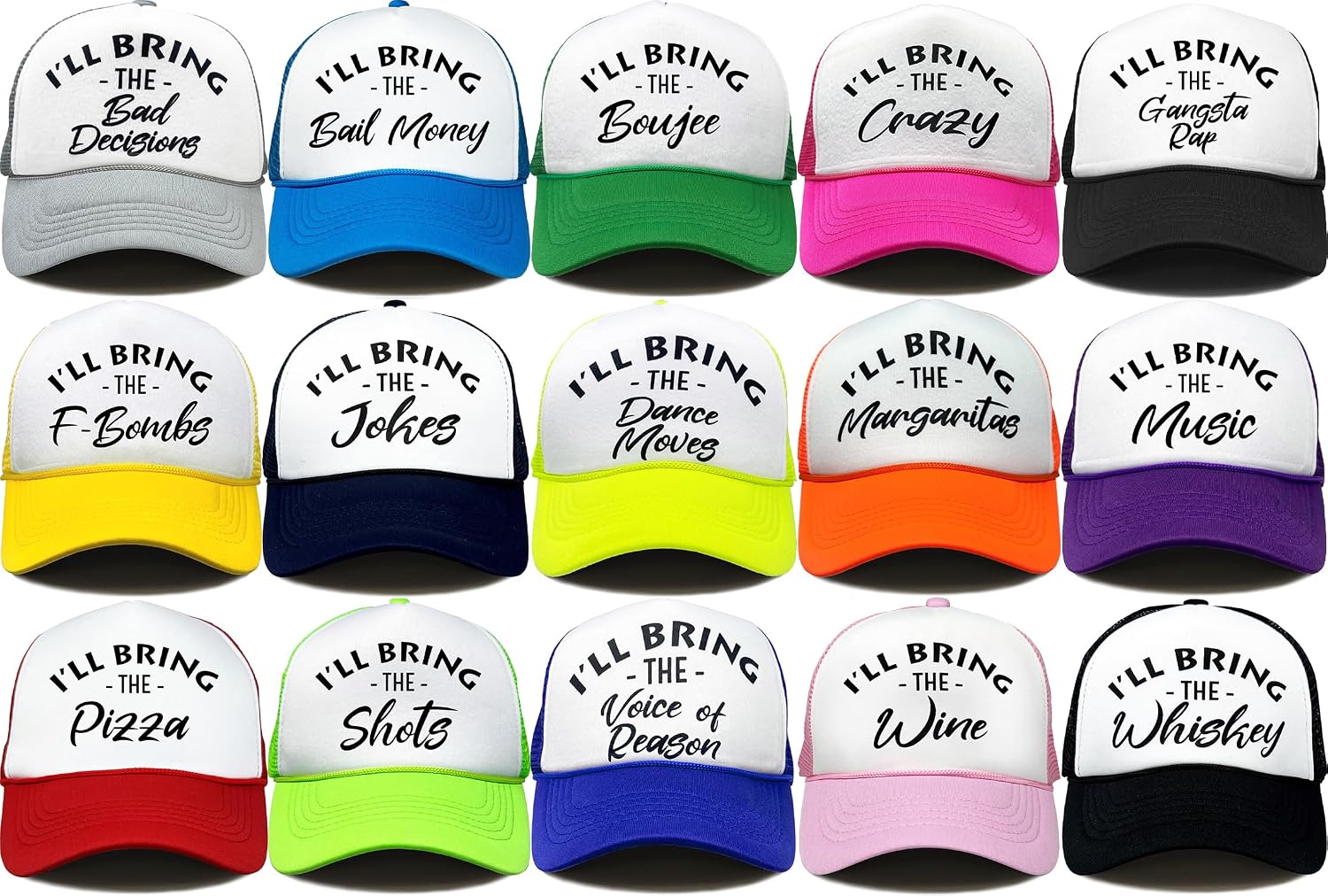 Funky Junque Women's Funny Trucker Hats: Adult Humor for Bachelorette & Girls Trips, Groups 3-25, Mesh Hat - I'll Bring The's