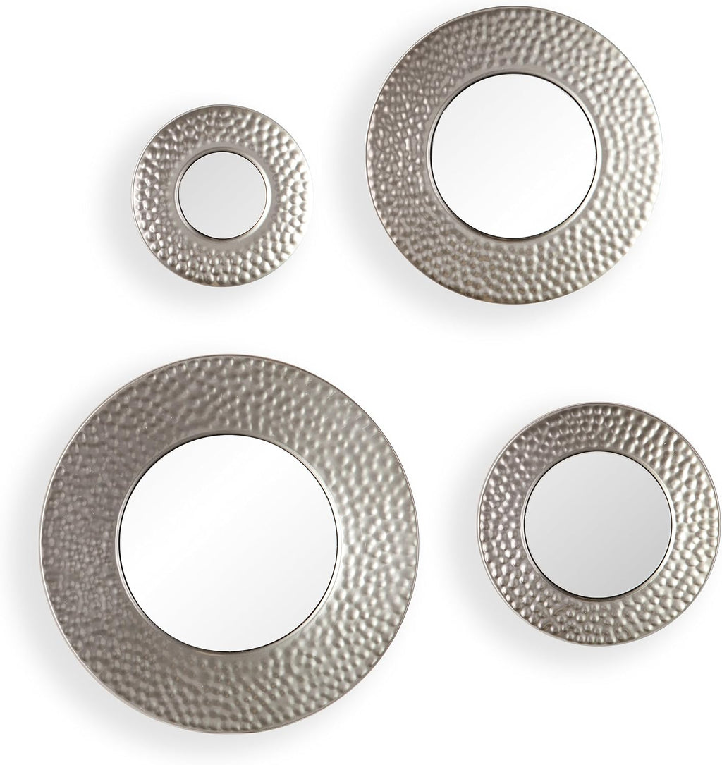 SEI Furniture - Callari Silver Sphere Wall Mirror - 4 Piece Set- Hammered Silver - Transitional Design, Iron - Fully Assembled - Ideal for Bathroom, Entryway (WS6825)