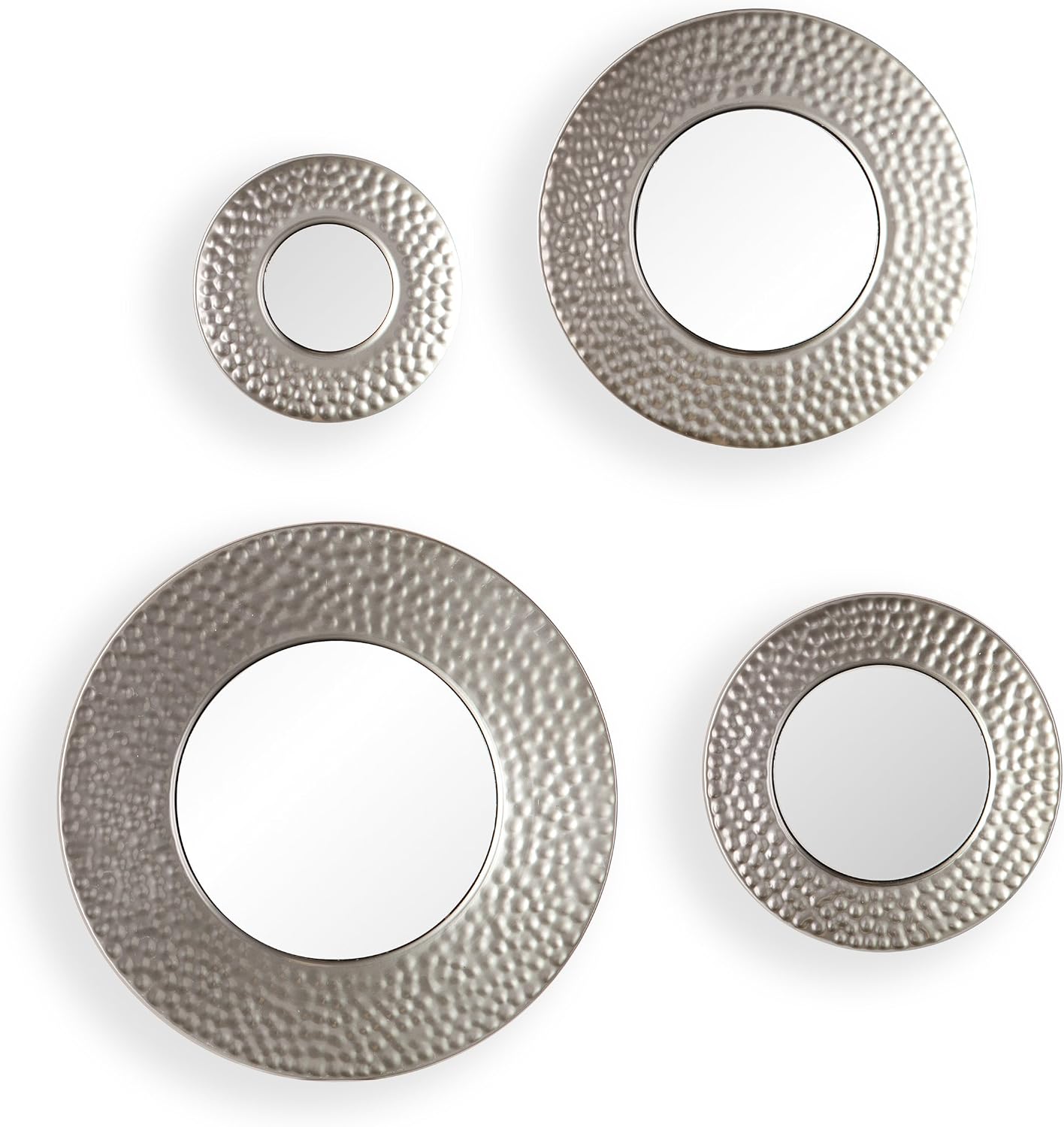 SEI Furniture - Callari Silver Sphere Wall Mirror - 4 Piece Set- Hammered Silver - Transitional Design, Iron - Fully Assembled - Ideal for Bathroom, Entryway (WS6825)