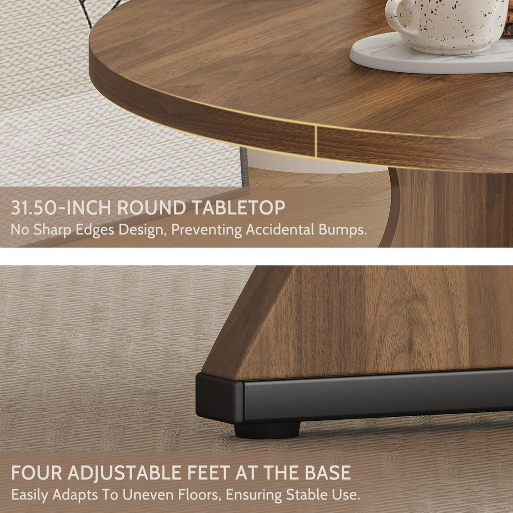 31.5 Inch Small Round Dining Table for 2, Modern Farmhouse Wood Kitchen Table, Rustic Walnut Circle Dining Room Table with Pedestal Base for Kitchen and Dining Room Furniture